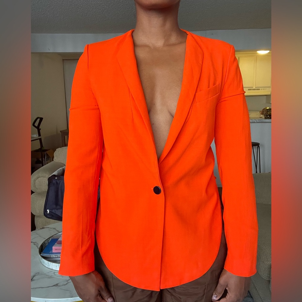 Caribbean Queen Neon Orange Blazer One Button Statement Jacket